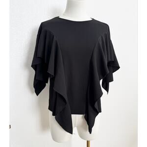 H&M Black Corporate Goth Batwing Ruffled Black Top Blouse 6